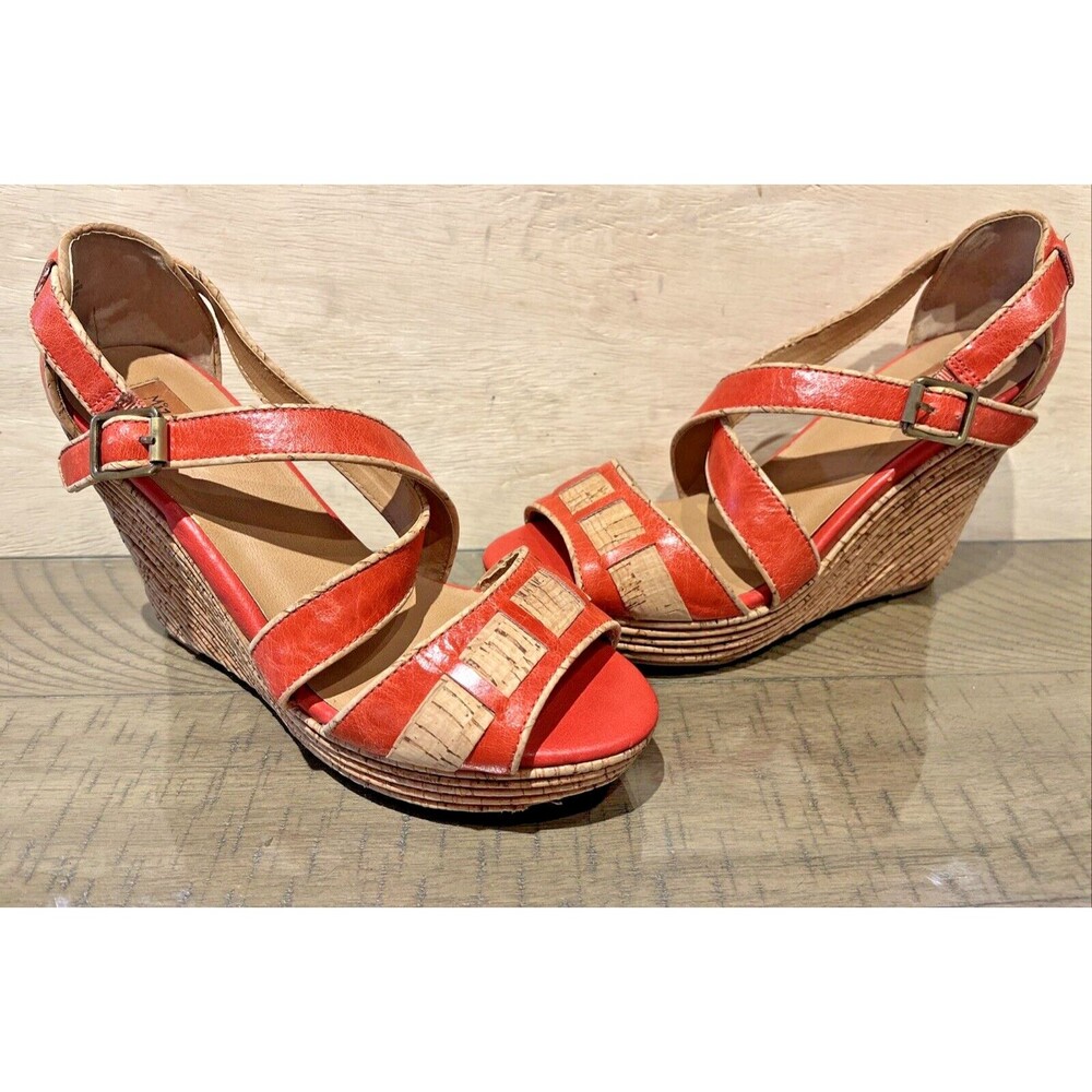Miz Mooz leather Sandal Heel Wedge Shoes Size 8.5 Orange Kenya Toe Buckle Summer